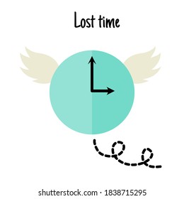 Clock Icon With Wings Flying On White Background. Lost Time Concept, Vector Illustration.