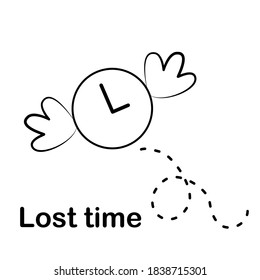 Clock Icon With Wings Flying On White Background. Lost Time Concept, Vector Illustration.