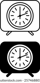 Clock Icons. Black and White Vector Icon. Working Hours. Interior Item. Office Concept