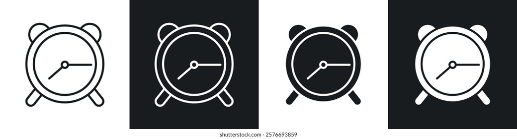 Clock icons collection in black and white solid and line style