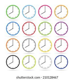 Clock icons in colorful set
