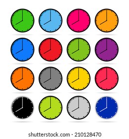 Clock icons in colorful set
