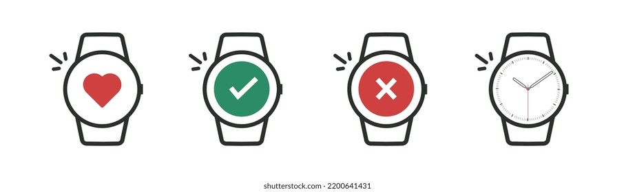 Clock icons with completed, denied with hours and health monitoring information. svg