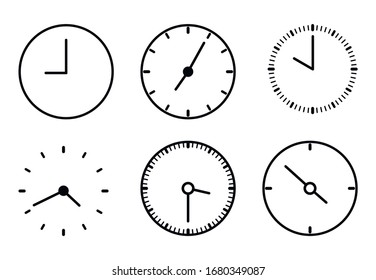 Clock-Icons, Dials Set von 6 Stück einzeln stylish. Vektorillustration