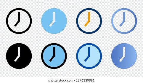 Clock icons in different style. Clock icons. Different style icons set. Vector illustration