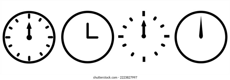 Clock icons with different style. Wall clock. Time icon. Clock icons collection. Set of clock icons. Vector illustration	