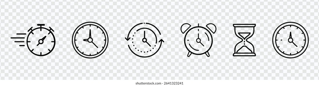Clock icons with different time-related concepts and designs