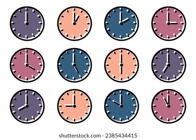 Clock Icons With Different Times - Vector Illustrations Isolated On White Background