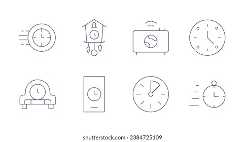Clock icons. Editable stroke. Containing clock, digital clock, minutes, cuckoo clock.