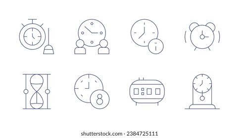 Clock icons. Editable stroke. Containing cleaning, long term, clock, alarm clock, wall clock, working hours.