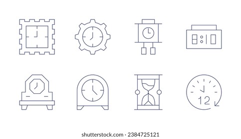 Clock icons. Editable stroke. Containing clock, sand clock, adjust, table clock, hours.