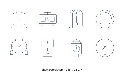 Clock icons. Editable stroke. Containing time, coming soon, clock, digital clock, wall clock, minutes.