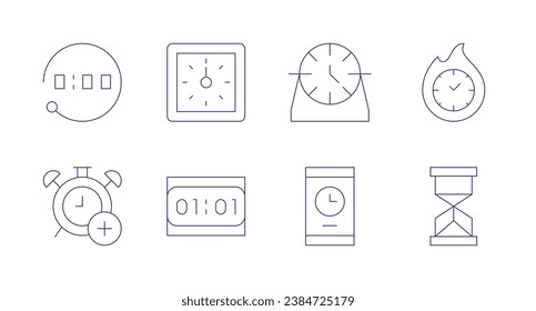 Clock icons. Editable stroke. Containing time, alarm, clock, digital clock, sand clock.