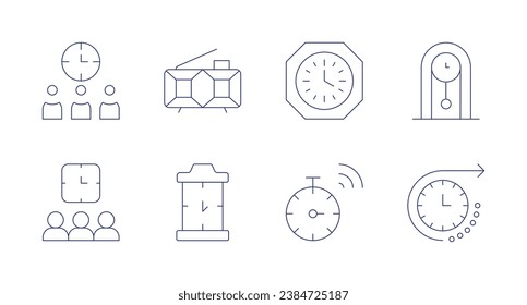 Clock icons. Editable stroke. Containing team, meeting, wall clock, clock, digital clock, future.