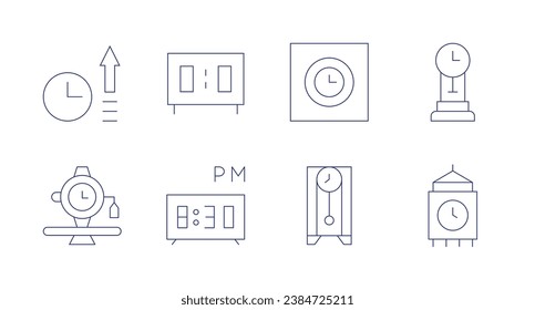 Clock icons. Editable stroke. Containing increase, wristwatch, clock, cuckoo clock, alarm, earth hour, clock tower.