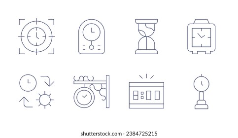 Clock icons. Editable stroke. Containing focus, time management, sand clock, digital alarm clock, clock.