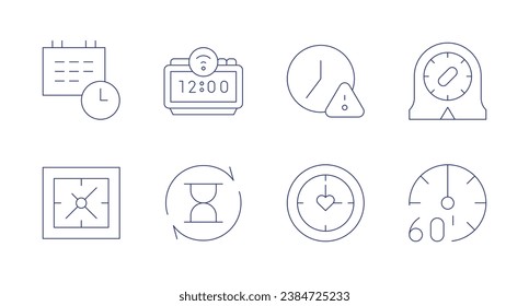 Clock icons. Editable stroke. Containing deadline, time, clock, digital clock, kitchen timer, minutes, hourglass.