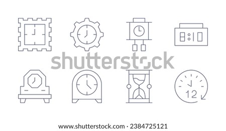 Clock icons. Editable stroke. Containing clock, sand clock, adjust, table clock, hours.