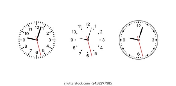 Iconos del reloj. Iconos de esfera de reloj. Estilo plano. Iconos vectoriales