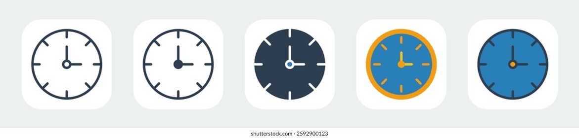  clock icons with five different styles