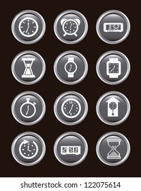 clock icons over black background. vector illustration