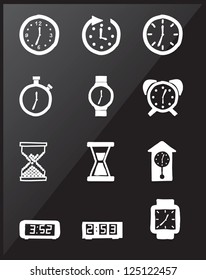 Clock icons over black background vector illustration