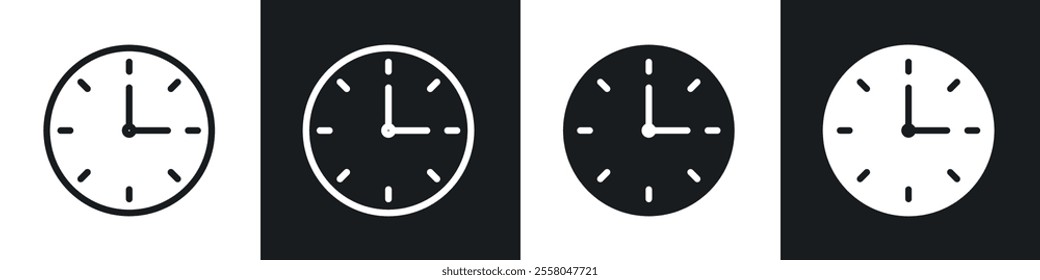 Clock icons pack in black and white filled and outlined versions.