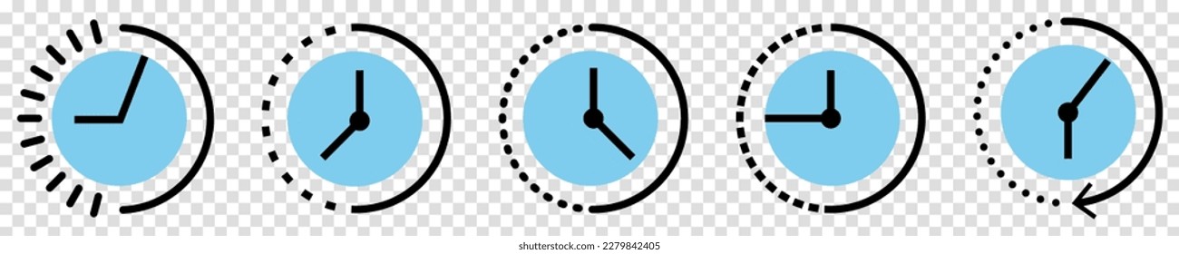 Clock icons. Passage of time signs. Vector illustration isolated on transparent background
