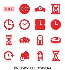 Clock icons set. set of 16 clock filled icons such as wallet, time, hourglass, sundial, pendulum