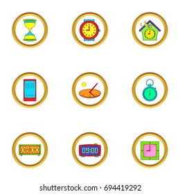 Clock icons set. Cartoon set of 9 clock vector icons for web isolated on white background