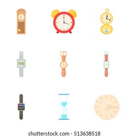 Clock icons set. Cartoon illustration of 9 clock vector icons for web