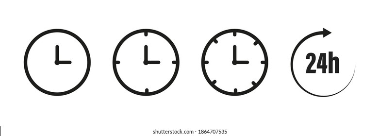 Clock icons set. Colection of timers and clocks in line styl . Black illusration on white background. isoleted  line clocks.10 eps