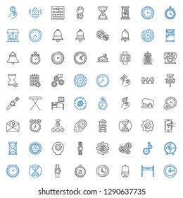 clock icons set. Collection of clock with finish, notification bell, limited time, smartwatch, hourglass, stopclock, settings, working, watch. Editable and scalable clock icons.