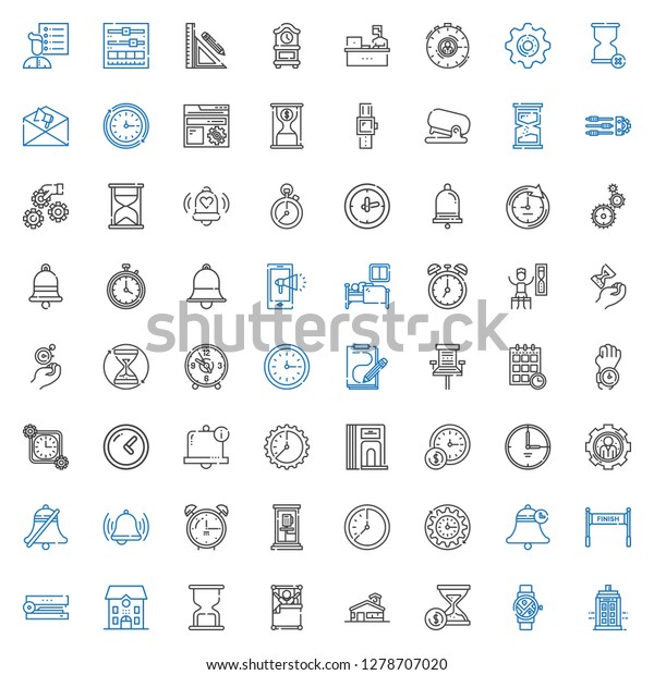 clock icons\
set. Collection of clock with police box, smartwatch, hourglass,\
school, wake up, stapler, finish, bell, wall clock, phone box.\
Editable and scalable clock\
icons.
