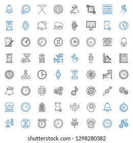 clock icons set. Collection of clock with settings, wall clock, alarm office chair, hourglass, timer, limited time, bell, gear, police box. Editable and scalable icons.