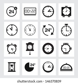 Clock Icons Set - Isolated On Gray Background - Vector Illustration, Graphic Design Editable For Your Design.