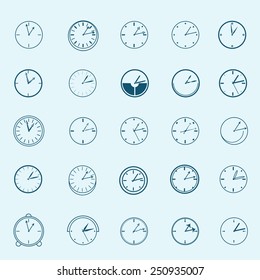 Clock Icons Set - Isolated On Blue Background - Vector Illustration, Graphic Design, Editable For Your Design    