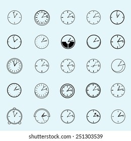Clock Icons Set - Isolated On Blue Background - Vector Illustration, Graphic Design, Editable For Your Design  