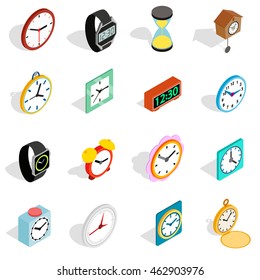 Clock Icons Set In Isometric 3d Style. Time Set Collection Vector Illustration