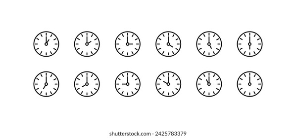 Clock icons set. Linear, collection of clock icons for design. Vector icons