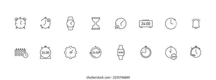 Clock icons set. Mechanical and electronic timers with speed control for business deadlines and vector time calendering