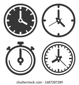 Iconos de reloj en fondo blanco. Vector