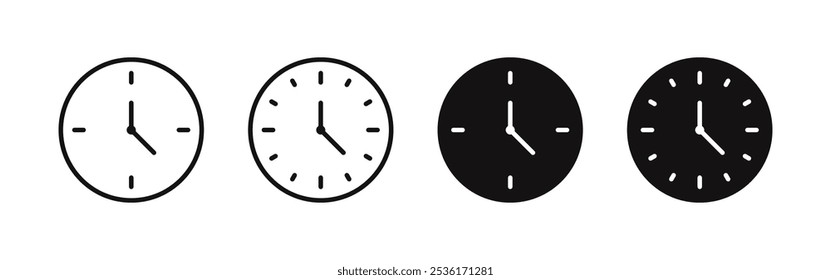 Conjunto de iconos de reloj. Símbolo de reloj de tiempo aislado sobre fondo blanco. Ilustración vectorial.