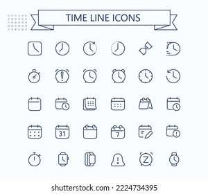 Ajuste de iconos de reloj. Iconos de línea de vector de tiempo.