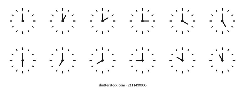 Ajuste de iconos de reloj. Reloj de pared sobre fondo blanco. Concepto de tiempo. Ilustración del vector
