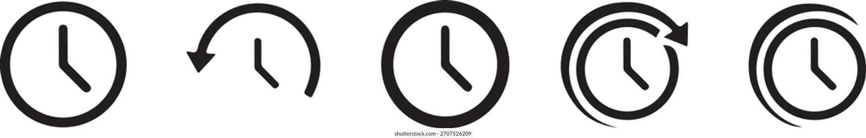 Clock icons showing time and rotation isolated on