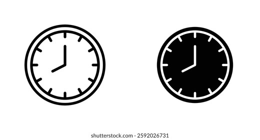 Clock icons. stroke line and black solid icons