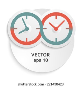The clock idea poster or modern magazine cover. Elegant round clock face (dial) concept infinity timline. Icons isolated on white background. Clock Logo. Vector Illustration EPS 10, Graphic Design 