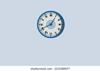 Clock illustration.Wall Clock design.Wall clock in blue,whiteand black colors.Round wall clock.