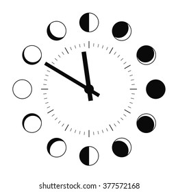  Clock image with moon phases on white background. Vector Illustration